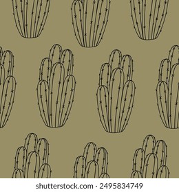 Tropical seamless pattern with cactus. Hand drawn illustration in sketch style.