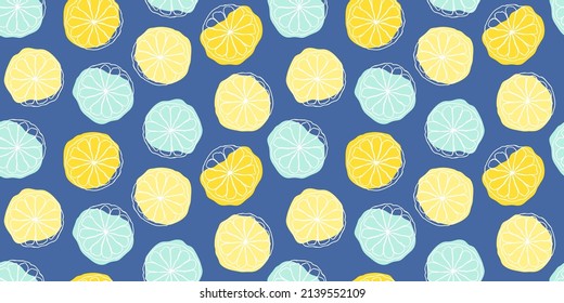 Tropical seamless pattern with citrus fruits in hand drawn style. Lemon and orange slices print for clothes, linens, curtains, wallpapers, cards or wrapping paper. Exotic background. Vector template