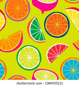 Tropical seamless pattern with citrus. Vector fabric design with oranges and lemons