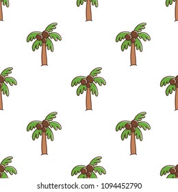 Tropical seamless pattern with coconut palm, on white background. It can be used for packaging, wrapping paper, textile and etc. Excellent print for children's clothes, bed linens, etc.