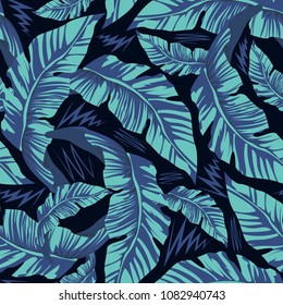 Tropical seamless pattern with colorful leafs.Summer vector background.Textile texture