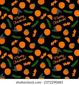 tropical seamless pattern with colorful oranges and flowers.Vector citrus fruits background. Modern exotic floral design for paper, cover, fabric, interior decor and other users.