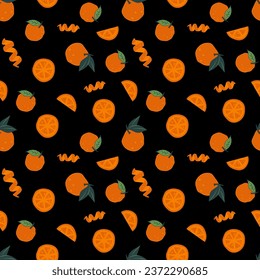 tropical seamless pattern with colorful oranges and flowers.Vector citrus fruits background. Modern exotic floral design for paper, cover, fabric, interior decor and other users.