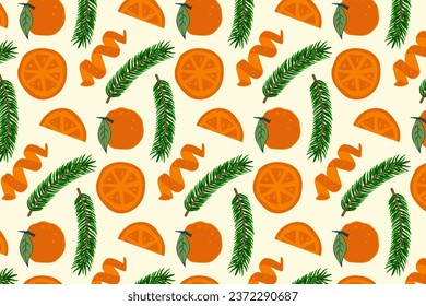 tropical seamless pattern with colorful oranges and flowers.Vector citrus fruits background. Modern exotic floral design for paper, cover, fabric, interior decor and other users.