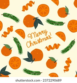 tropical seamless pattern with colorful oranges and flowers.Vector citrus fruits background. Modern exotic floral design for paper, cover, fabric, interior decor and other users.