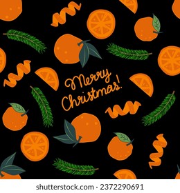 tropical seamless pattern with colorful oranges and flowers.Vector citrus fruits background. Modern exotic floral design for paper, cover, fabric, interior decor and other users.