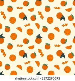 tropical seamless pattern with colorful oranges and flowers.Vector citrus fruits background. Modern exotic floral design for paper, cover, fabric, interior decor and other users.