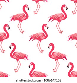 Tropical seamless pattern with colorful pink flamingo.Summer vector background.Textile texure