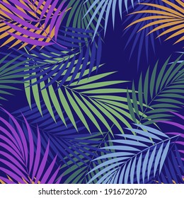 Tropical seamless pattern design on dark blue background.