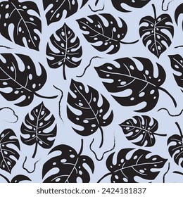 Tropical seamless pattern with different black leafs. Exotic summer fabric