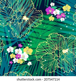 tropical seamless pattern with different flowers