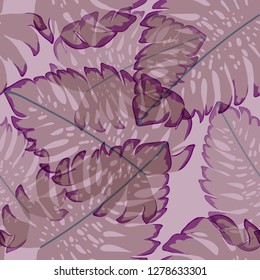 Tropical seamless pattern with exotic leaves. Hawaiian floral design. Summer background for cards, invitations, apartments, wallpapers. Vector illustration.