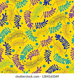 Tropical seamless pattern with exotic leaves. Vector illustration - Vector graphics