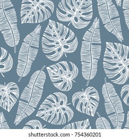 Tropical seamless pattern with exotic leaves.