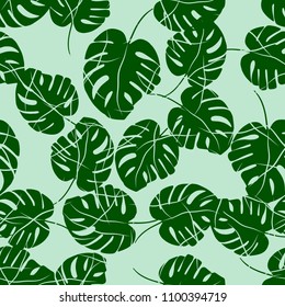 Tropical seamless pattern with exotic palm leaves. Tropical monstera. Hawaiian style.  Vector illustration.