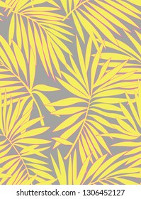 Tropical seamless pattern with exotic palm leaves. Vector illustration. Nature seamless pattern. Hand drawn abstract tropical summer background : palm tree leaves in silhouette, line art. Flat jungle