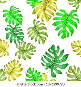 Tropical seamless pattern with exotic palm leaves. Vector illustration