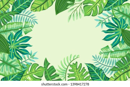 Tropical seamless pattern with exotic palm leaves on dark background. Perfect for wallpapers, pattern fills, web page backgrounds, surface and fabric textures...