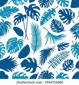 Patrón tropical sin costuras con hojas de palmera exóticas. Ilustración vectorial.