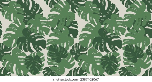 Tropical seamless pattern with exotic palm leaves. Vector illustration.