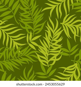 Tropical seamless pattern with exotic palm leaves. Vector illustration.