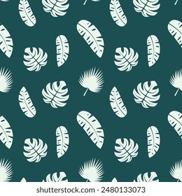 Tropical seamless pattern with exotic palm leaves. Vector illustration.