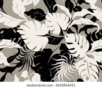 Tropical seamless pattern with exotic palm tree. Summer floral vector illustration. Creative jungle plant design