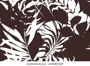 Patrón tropical sin fisuras con palmera exótica. Diseño de patrón de hojas de silueta Abstractas