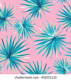 Tropical seamless pattern with exotic palm leaves. Vector illustration.