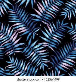 Tropical seamless pattern with exotic palm leaves. Vector illustration.
