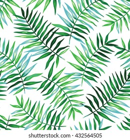 Tropical seamless pattern with exotic palm leaves. Vector illustration.