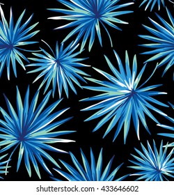 Tropical seamless pattern with exotic palm leaves. Vector illustration.