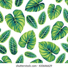 Tropical seamless pattern with exotic palm leaves. Vector illustration.