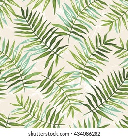 Tropical seamless pattern with exotic palm leaves. Vector illustration.