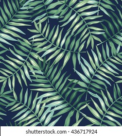 Tropical seamless pattern with exotic palm leaves. Vector illustration.