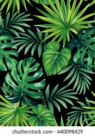 Tropical seamless pattern with exotic palm leaves. Vector illustration.