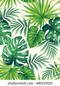 Tropical seamless pattern with exotic palm leaves. Vector illustration.