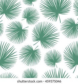 Tropical seamless pattern with exotic palm leaves.