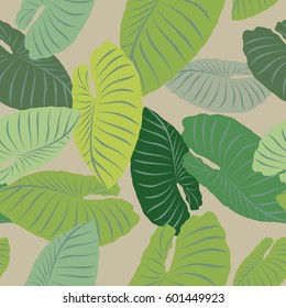 Tropical seamless pattern with exotic palm leaves. Hawaiian style.  Vector illustration.