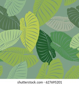 Tropical seamless pattern with exotic palm leaves. Hawaiian style.  Vector illustration.