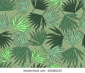 Tropical seamless pattern with exotic palm leaves. Vector illustration.