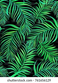 	
Tropical seamless pattern with exotic palm leaves. Vector illustration. - stock vector