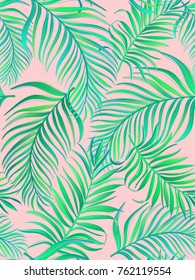 Tropical seamless pattern with exotic palm leaves. Vector illustration. 