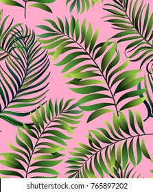 Tropical seamless pattern with exotic palm leaves. Vector illustration. - stock vector