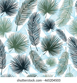 Tropical seamless pattern with exotic plants and leaves.