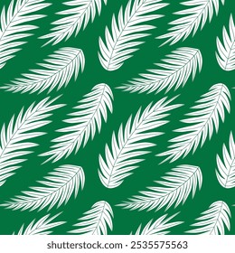 A tropical seamless pattern featuring various palm leaves. Geometrical monochrome background. Botanical texture design for prints, wall art, wallpaper, textiles, and wrapping paper. Hand-drawn vector