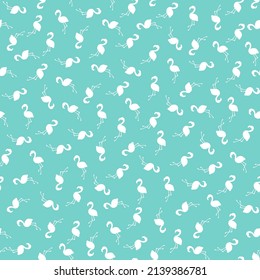 Tropical seamless pattern with flamingo birds and blue background