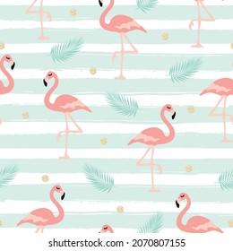 Tropical Seamless pattern with flamingo glitter design for background, wallpaper, clothing, wrapping, fabric,batik, Vector illustration