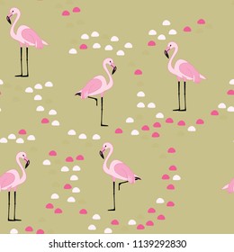 Tropical seamless pattern with flamingos.Summer background with flamingos.