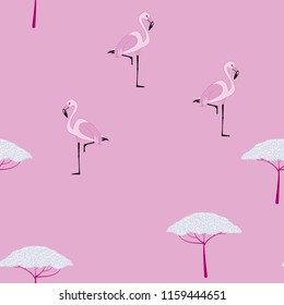 Tropical seamless pattern with flamingos.Summer background with flamingos.